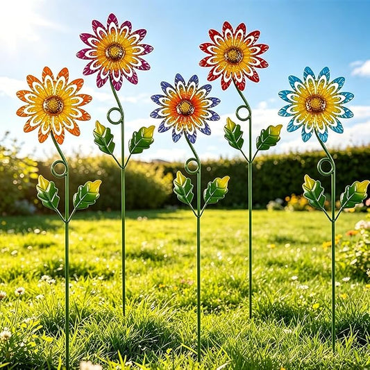 5 Pack Metal Flowers Decorative Garden Stakes, Metal Flowers for Outside Spring Yard Decor, Decorative Yard Art for Lawn, Patio, Fence,Garden Decor