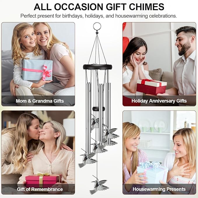 Virekm Windchimes,Hummingbird Wind Chimes for Outside,Bird Wind Chime Outdoors Clearance Sympathy Memorial Gift Windchimes for Patio Decoration, Garden Decor. Zen Garden Decor(Hummingbird)