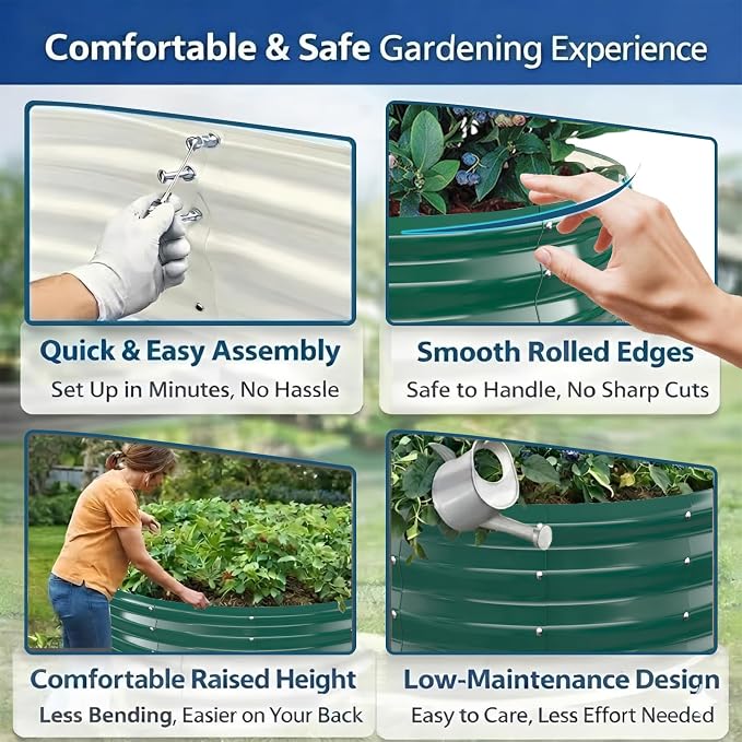 5FT Round Raised Garden Bed, Heavy Duty Galvanized Metal Planter Box for Vegetables, Flowers & Herbs, Rust-Resistant Outdoor Gardening Bed with Modern Green Finish & Easy DIY Assembly