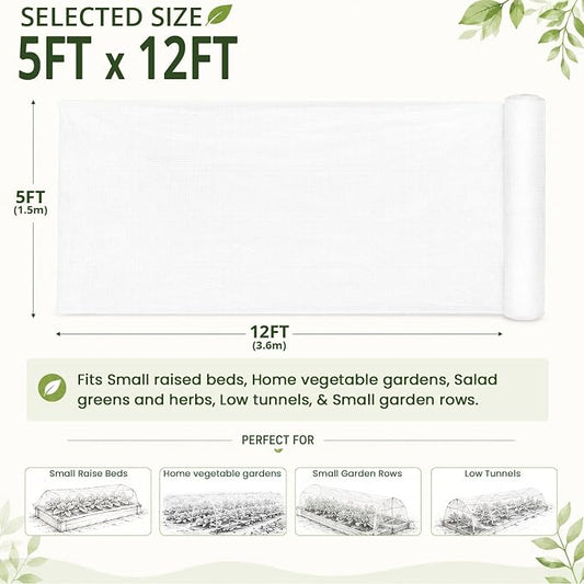 5x12Ft Garden Netting, Fine Mesh Insect Netting for Plant Protection, Mosquito Bug Bird Barrier Mesh Cover for Vegetables Fruits Flowers Raised Beds