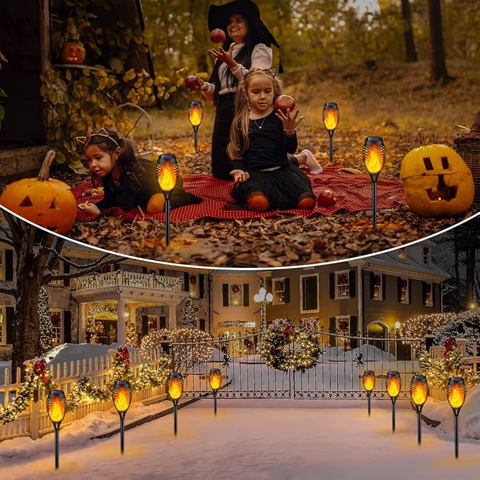 IkeeRuic Solar Torch Light with Flickering Flame for Halloween Decorations | Solar Lights Outdoor for Halloween Decor, Waterproof Solar Garden Lights, Flame Torches for Outside Garden Patio Pathway Yard