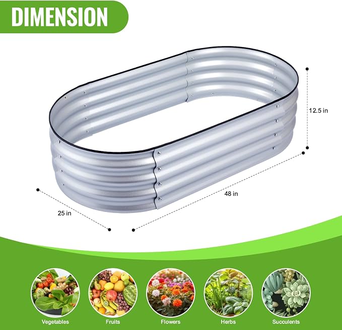 Backyard Expressions Home Galvanized Raised Garden Bed Kit 4x2x1ft, Planter Box Raised Garden Beds Outdoor, Easy Assembly Metal Raised Bed for Gardening Vegetables, Fruits, Flowers - Silver