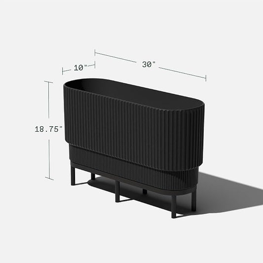Veradek Demi Series Raised Long Planter for Indoor/Outdoor Use | Made from Plastic & Stone w/Wooden Stand | Modern Patio Décor for Flowers/Shrubs