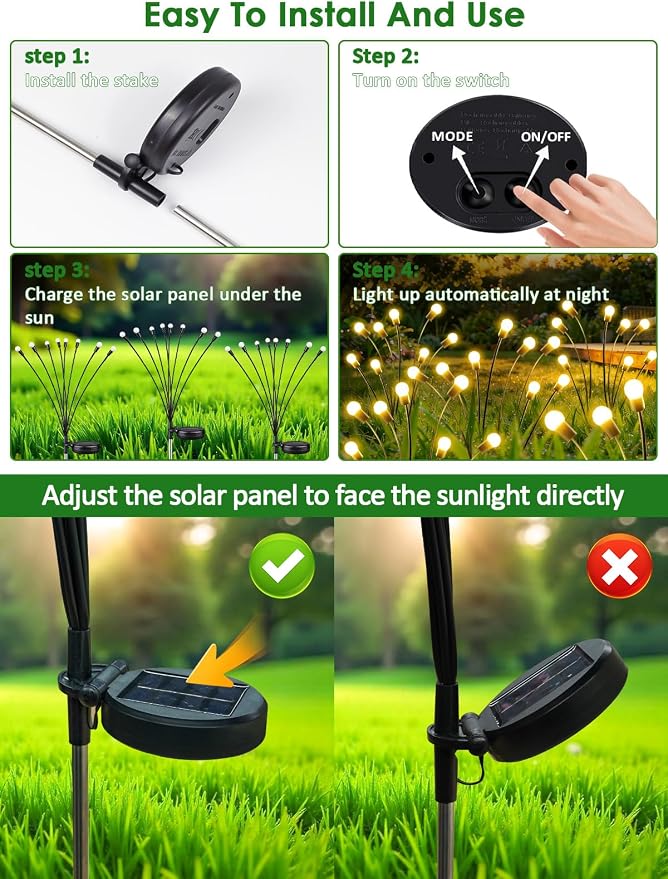 2026 Upgraded Solar Lights Outdoor, 4 Pack Solar Garden Lights with 2 Modes, Firefly Lights Outdoor Waterproof, Sway by Wind, Twinkle Firefly Light for Yard Patio Path Garden Decoration (Warm White)