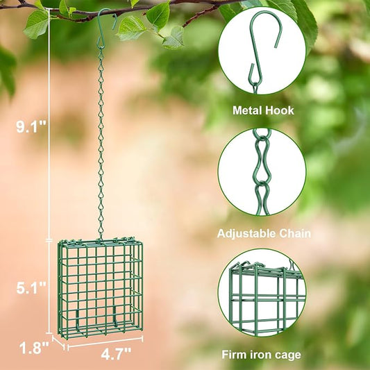 Bird Feeder for Outdoors, Suet Feeder for Outside Hanging Suet Basket Cage | Adjustable Chain Hanging for Garden Yard Outside - Suet Cake Feeders Squirrel Proof birdfeeder