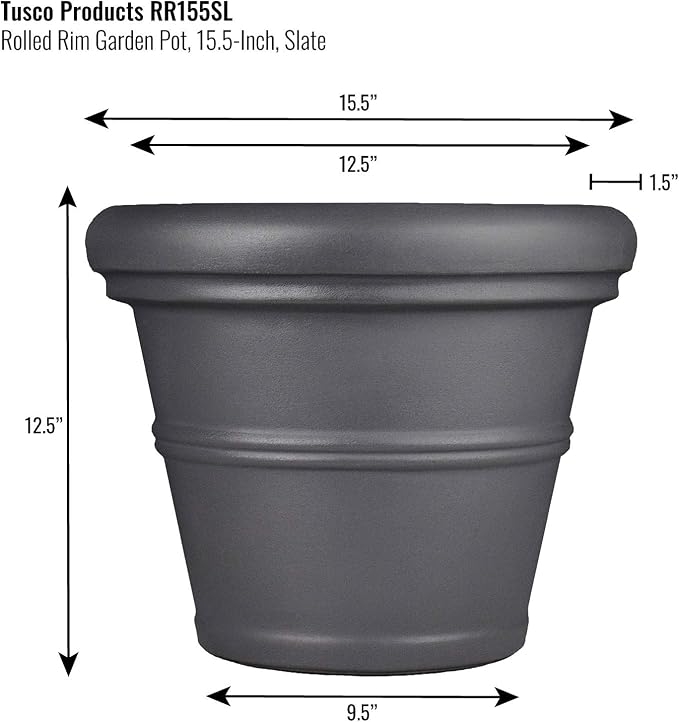 Tusco RR155SL Rolled Rim Planter, 15.5", Slate