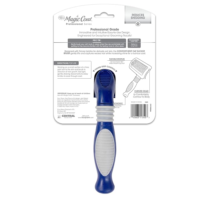 Four Paws Magic Coat Professional Series Grooming Essentials - Trimmers, Nail Clippers, and Brushes for Pets | Cat de-shedding brush, removes loose hair, smoothes coat, designed with a curved head, ergonomic handle