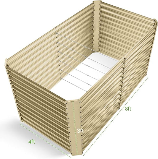 Land Guard 8x4x3ft Rectangular Galvanized Raised Garden Beds, Large-Capacity Metal Planter Box Outdoor, Durable Deep Raised Garden Bed 3ft Tall, Raised Beds for Gardening Vegetables, Cream Yellow