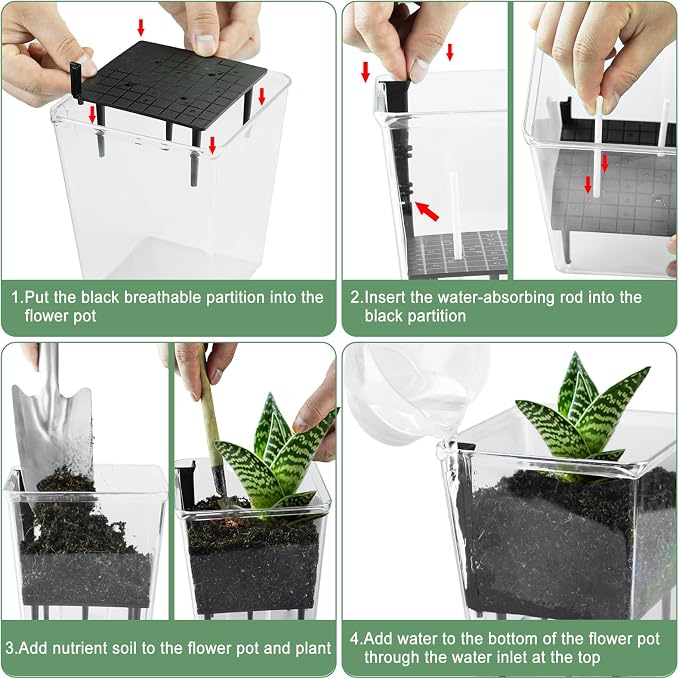 Self Watering Pots Set, 3 Pack 5/4.1/2.7 Inch Self Watering Pot for Indoor Plants, Clear Flowers Pot Planter with Deep Reservoir for Spider Plant, Orchid, African Violet