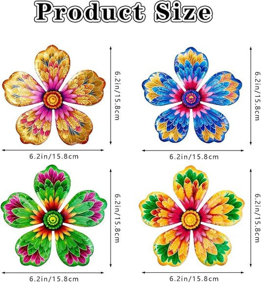4-Pack Metal Flower Wall Decor, Outdoor Fence and Garden Art | Outdoor Wall Decor art, Easy To Hang, Ideal for outdoor fences, gardens, patios, yards and exterior walls