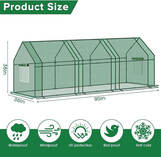 Mini Greenhouse for Outdoor,Portable Small Tunnel Greenhouses for Outdoors with Roll up Zipper Door for Protecting Plant (PE, 95" x 36" x 36")