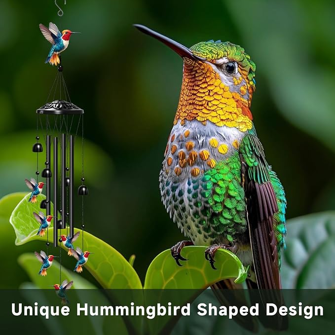 Hummingbird Wind Chimes for Outside, Hummingbird Gifts for Women/Men/Mother/Father, Metal Windchimes for Birthday/Christmas/Thanksgiving, Panda Decor for Patio, Garden,Yard, Home