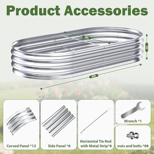 Galvanized Raised Garden Bed Outdoor, 6x3x1ft(2 Pack) Metal Heavy Duty Planter Boxes for Gardening, Easy Assemble Large Oval Plant Container Kit for Vegetables, Flowers, Fruits, Silver