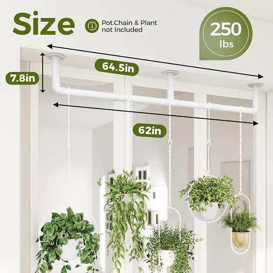 Bamworld Window Plant Hanger Indoor 63in 2PCS Hanging Planters for Indoor Plants Hanging Plants Holder Hanging Rod Window Plant Shelves Wall Planters Pot/Chain/Plant Not Included (White)