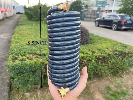 SANFU PU Recoil Garden Water Hose 3/8"ID(9.5 x 12.7mm) x 15ft Premium with 3/4"Inch Brass Fittings Retractable, Outdoor Patio Hose Marine&Boat, Gray(15')