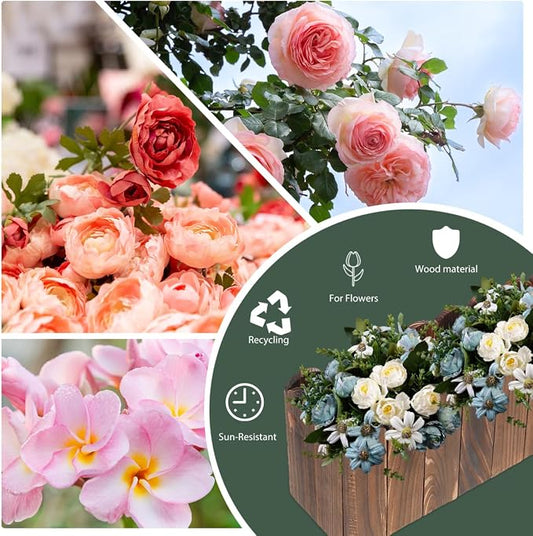 DOITOOL Wooden Picket Fence Planter Box 19.29X5.11X3.54In Window Flower Box for Home Garden Wedding Party Office Decor with Foam Inserts DIY Plant Basket Container