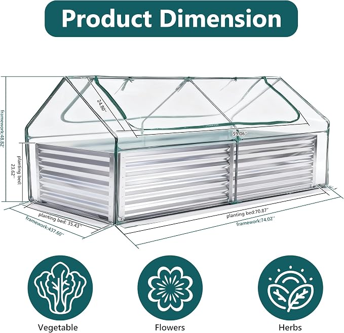 NEWBULIG Galvanized Raised Garden Bed with Cover, 6x3x2ft Metal Planter Box Outdoor, Rectangular Raised Garden Planter Small Greenhouse for Vegetables Flowers Herbs, Open Bottom, Clear