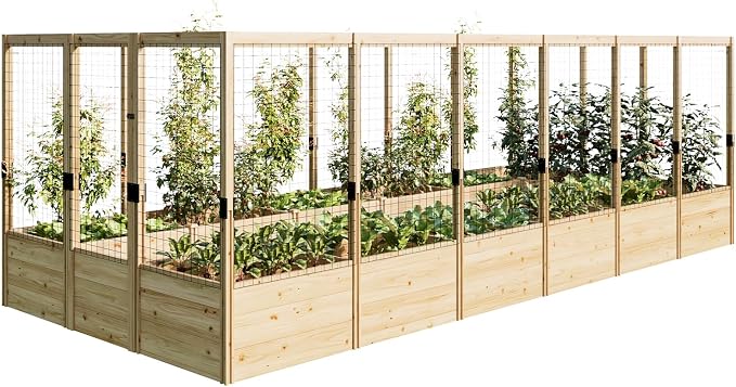 PaPaJet Wooden Raised Garden Bed for Outdoor, Deep Large Planter Box with Netting for Gardening, Vegetables, Flowers, Herbs(7.5× 17.7× 5.9FT)