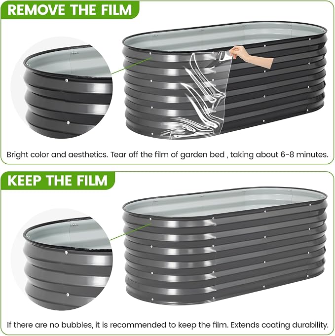 Galvanized Raised Garden Bed Outdoor |17'' Tall Planter Box Outdoor for Deep Root Plants | 3Pcs Raised Bed Kit for Gardening with Rubber Strip for Vegetables Flowers Fruits (Darkgrey, 4x2x1.4FT)