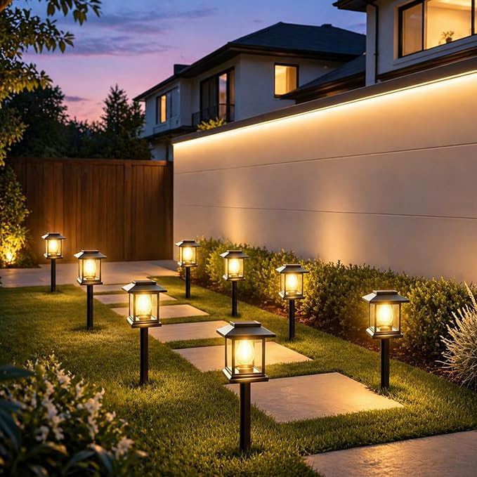 14-Pack Solar Pathway Lights - High-Efficiency Polycrystalline Panels for All-Night Glow - IP65 Waterproof Outdoor Landscape Lighting for Garden, Walkway & Driveway Security (Black)