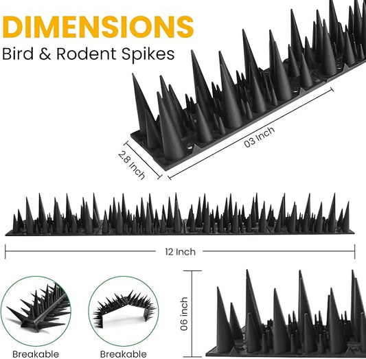 BUGGOFF - Red Plastic Bird & Rodent Spikes, Unique Spike Pattern effecitviely deteres Pesky Pigeons, Squirrels, Raccoons. Installs on Fences, Gates, Roofs, Walls and More! (52.5 Feet)