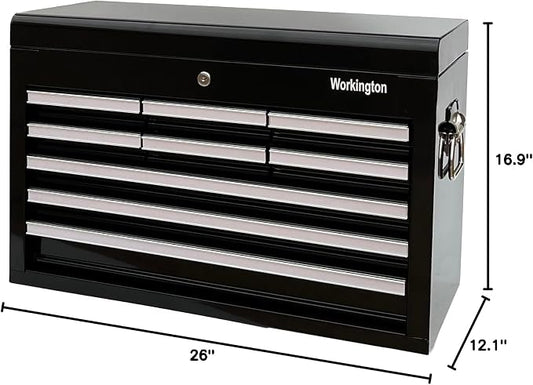 Workington Professional Industrial Portable Metal Tool Chest with 9 Drawers, 26" 9-Drawer Tool Chest Cabinet with Ball Bearing Drawer Slides, Steel Tool Storage Box Organizer 4016 Black