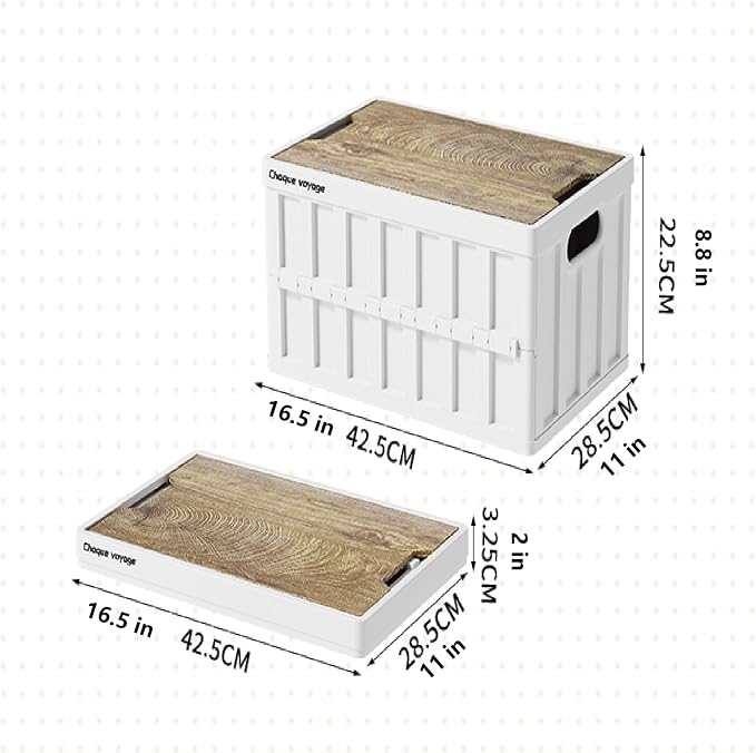 7.93-13.21 gallon large capacity camping folding box storage box organizing box, suitable for home, outdoor camping, car use - black, white, green (White stripes, 16.5x11x8.6)