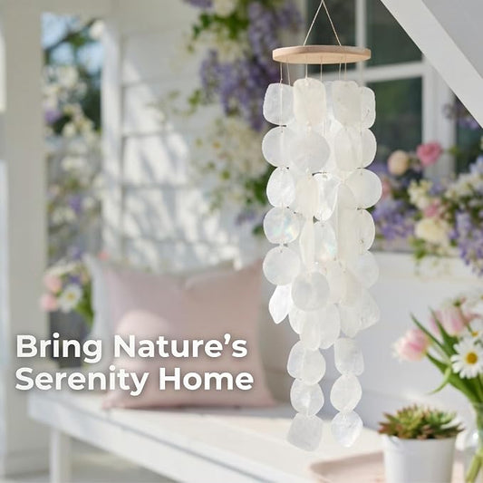 Solange & Frances Natural Capiz Shells Wind Chimes for Outside. Wind Chimes Indoor and Outdoor Decor. Unique Gift for Mom, Birthday Gifts for Women