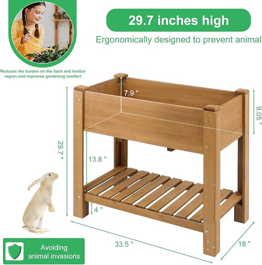 Raised Garden Beds Outdoor With Legs, Wood Elevated Garden Box With L-Connection Tabs,Storage Shelf , Leg Reinforcement,Suitable For Vegetables, Flowers And Herbs, Easy To Assemble, 33.5X18X 30IN