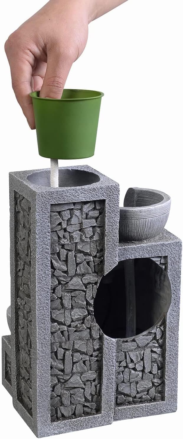 Kalona Indoor Tabletop Water Fountain – 3-Tier Resin Waterfall with LED Lights, Mini Bonsai Planter & Cascading Water Flow – Soothing Desk Fountain for Home, Office, Meditation Decor(22024)