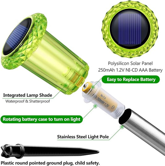 DenicMic Solar Halloween Lights Outdoor 10 Pack Green LED Halloween Decor | Yard Garden Pathway Walkway Patio Lawn, Spike Style Starburst Pattern, Acrylic/Stainless Steel Halloween Decorations Outdoor
