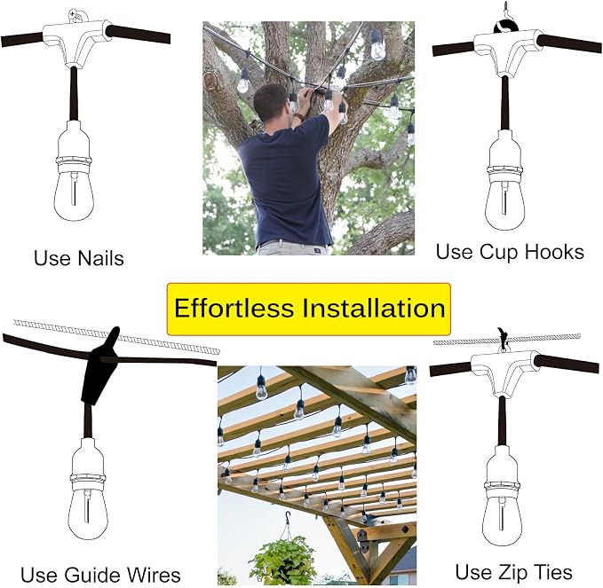 Outdoor String Lights LED 100FT Heavy-Duty Patio Lights String with 32 Dimmable Shatterproof Plastic Bulbs for Gazebo Pergola Bistro Lights Linkable