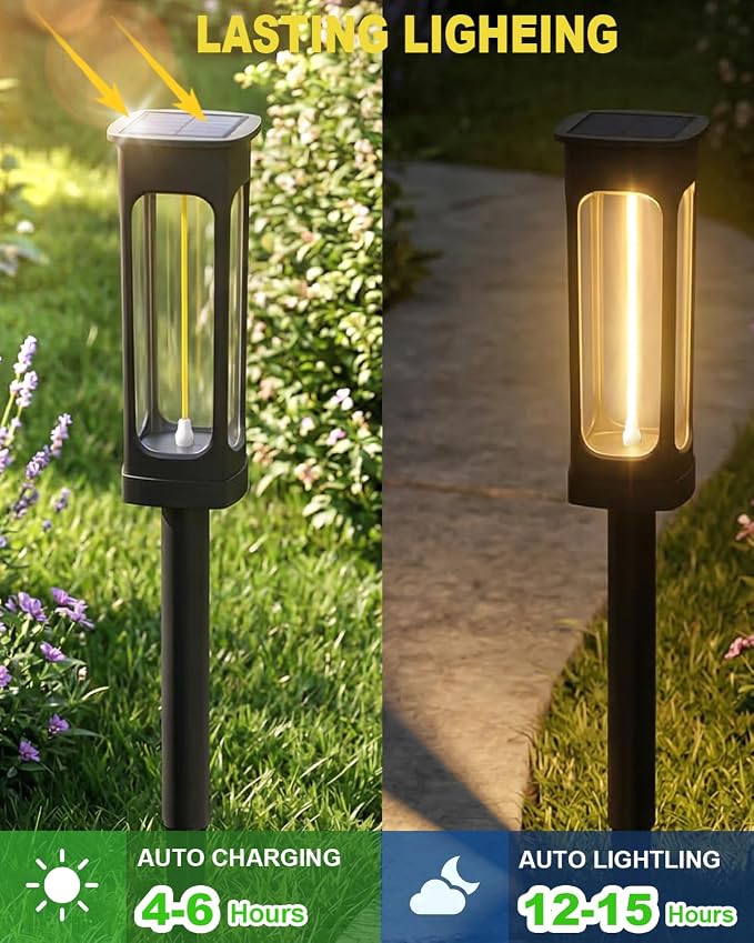 LIANGLOME Solar Pathway Lights Outdoor - IP55 Waterproof Solar Lights with 100+ Flexible Filament LEDs, 3000K Warm White, 10-15H Runtime, Outdoor Solar Lights for Yard Patio Garden