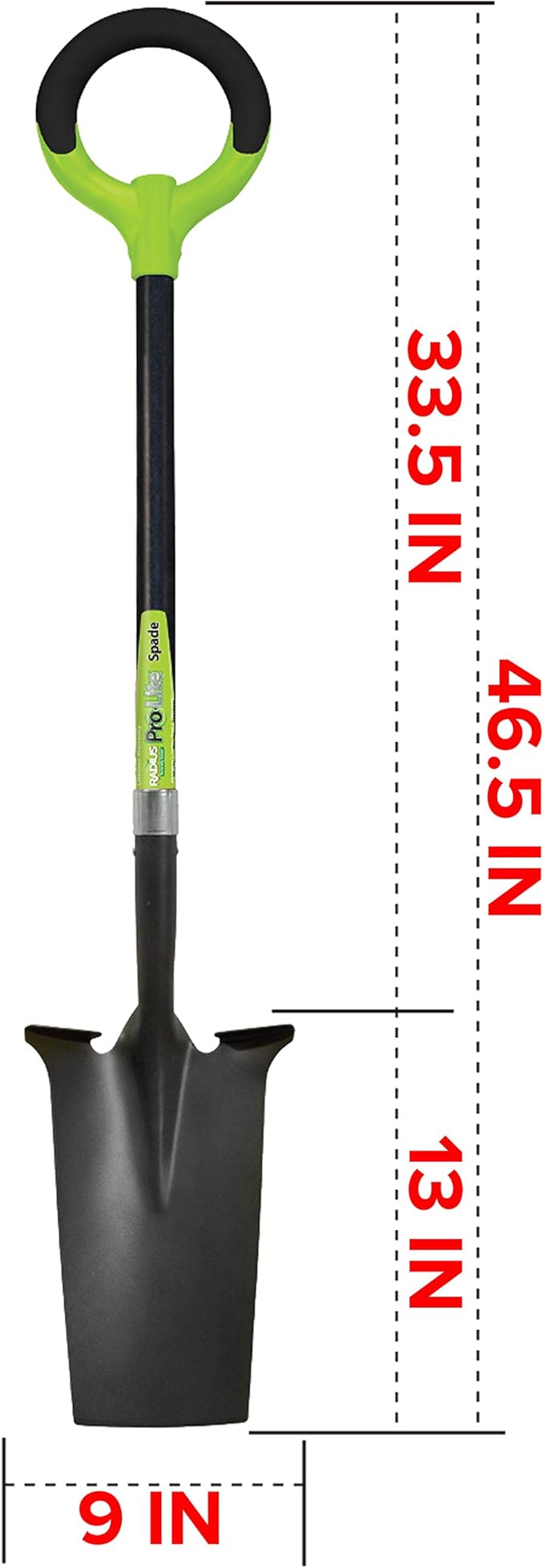 Radius Garden 25102 Pro-Lite Ergonomic Carbon Steel Spade, Green