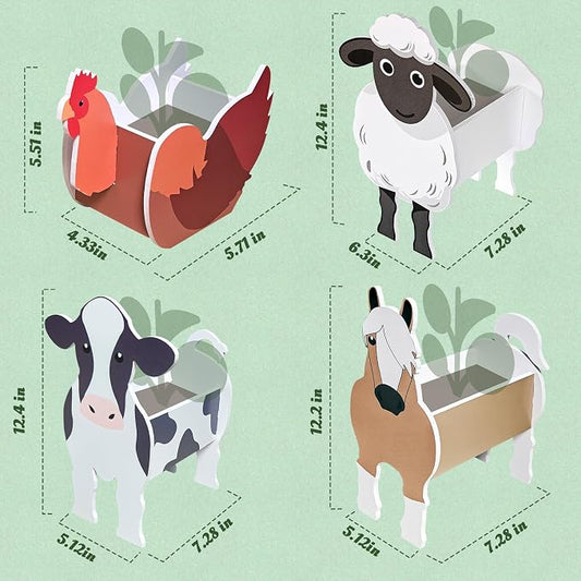 Pet Planters 4 Pcs Farm Animals Series Cute Animal Shape Flower Planters, Plant Pots for Indoor/Outdoor Garden Decor, Unique Gifts/Souvenirs for Pet Lovers (Farm Series 4pcs (2D))