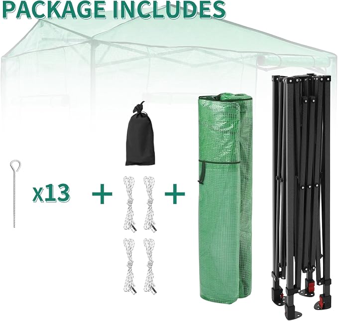 EAGLE PEAK 6x8 Portable Walk in Greenhouse, Pop Up Indoor Outdoor Greenhouse, Green House Kit with Zippered Roll-Up Doors and Windows, Side Door Design, PE Cover, Clear/Green