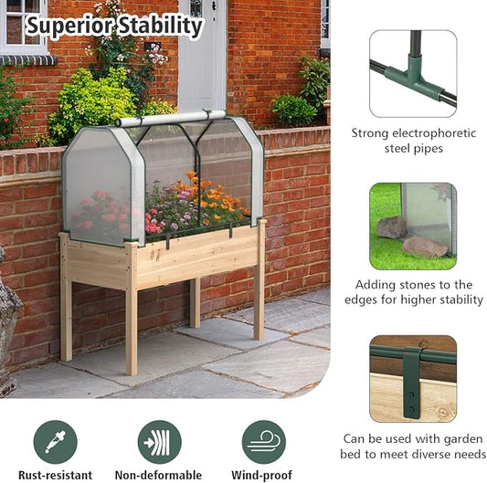 S AFSTAR Raised Garden Bed with Greenhouse Cover, Elevated Wooden Planter Box, 47”L x 24”W x 30”H, Outdoor Gardening Planting Bed for Vegetables Flowers & Herbs Grow Backyard Patio Lawn