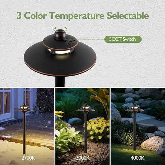 LITFIT Low Voltage Landscape Lighting, 3CCT 2700K/3000K/4000K Electric LED Garden Lights, 12V 3.87W 16.3" Tall Pathway Light Wired, ORB Aluminum Yard Light, Waterproof Outdoor Light Fixture, 4 Pack