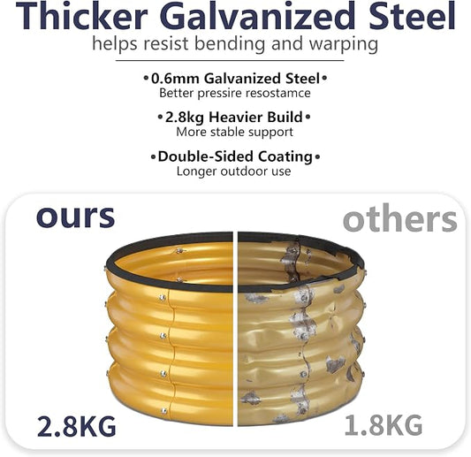 2 x 2 x 1 ft Round Raised Garden Bed, Yellow 1 Pack 0.6 mm Thick Galvanized Steel Planter Box with Double Layer Paint and Safety Edge Trim for Vegetables Flowers Herbs Outdoor Garden
