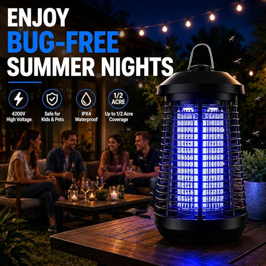 Bug Zapper Outdoor,4200v Mosquito Zapper Killer,Covers 1/2 Acre | Electric Bug zapper Helps Eliminate Mosquitoes and Flying Insects Outdoors. Ideal for Patio Backyard Garage. Easy-clean Tray