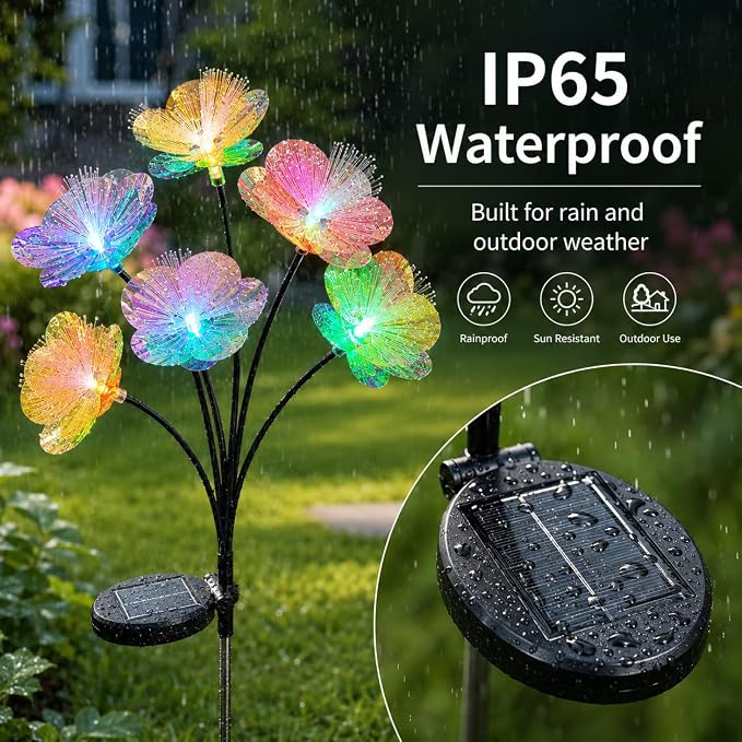 JJGoo 2 Pack Solar Garden Lights, Solar Flower Swaying Light for Outside, New Upgraded Outdoor Waterproof Light for Garden Patio Yard Front Porch Decor