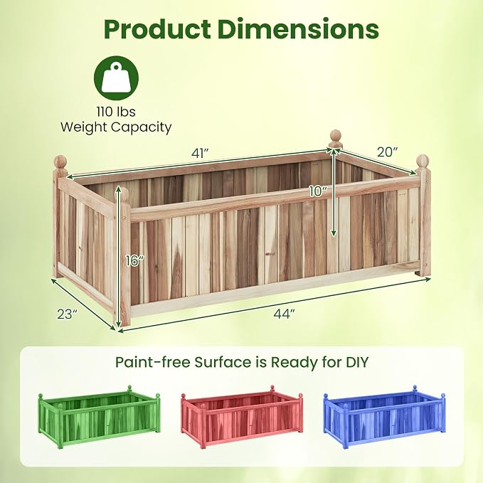Giantex Acacia Wood Raised Garden Beds Set of 2, 44"x23"x16" Rectangular Planter Box w/Black Liner for Vegetable Flower Herb Fruit, Easy Assembly, Outdoor Planting Bed for Backyard, Garden, Lawn