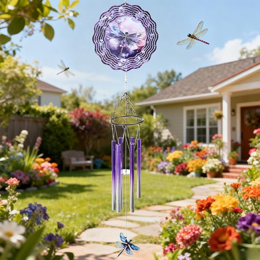 Dragonfly Wind Chime Outdoor - Metal Windchime with Spinners | Dragonflies Gifts for Women Garden Patio Yard Home Outside Indoor Hanging Decor Christmas Thanksgiving Birthday Gift