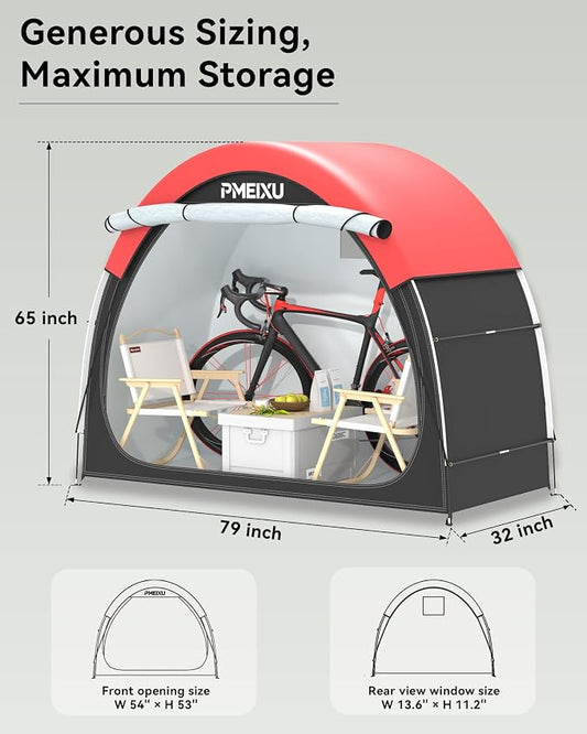 Upgraded Bike Storage Shed Tent, 210D Oxford Fabric PU4000 Waterproof Bicycle Shed, 53" High-Clearance Outdoor Shelter for 2-3 Bikes, Portable Storage for Motorcycles Garden Tools