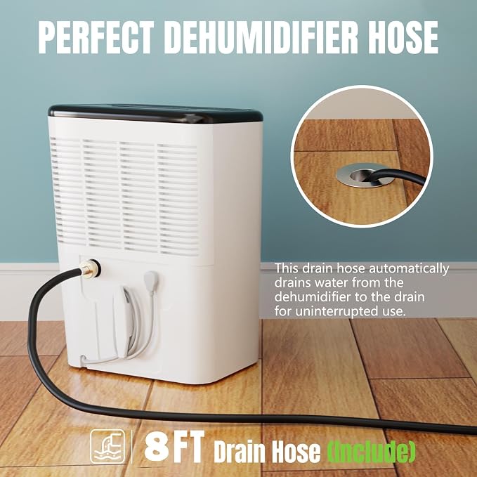 8FT Dehumidifier Drain Hose 3/4" FHT,Leakproof Dehumidifier Hose with Rustproof Durable Connector,Thickened drain hose for dehumidifier indoor,Perfectly Compatible with Most Brands of Dehumidifiers