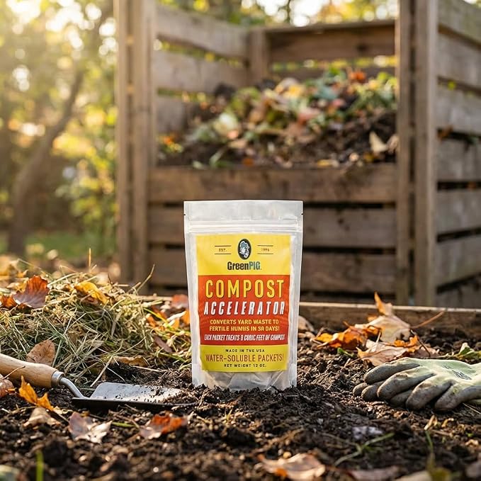 GREEN PIG Compost Accelerator Converts Yard Waste to Fertile Humus in 30 Days and Helps Control Odors Associated with Compost Piles, 1 Bag (12 Dissolvable Packets) | Converts Yard Waste to Fertile Humus in 30 Days, Helps Control Odors Associated with C...