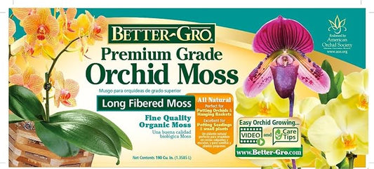 Better-Gro Premium Grade Orchid Moss - 100% Natural,Imported Sphagnum Moss for Orchids,Ferns,and Hostas,Excellent for Hanging Baskets and Propagating Plants - 190 Cubic Inches,(Pack of 12)
