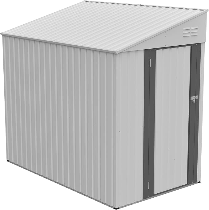 YOPTO 4x7 FT Lean to Storage Shed, Outdoor Metal Wall Side Storage Sheds with Lockable Door,Small Garden Tool Shed for Backayrd, Patio,Lawn,Easy Assembly,White