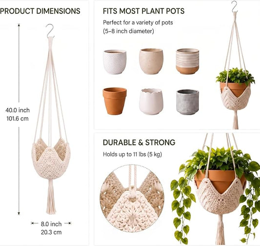 Shappy 3 Pack Boho Macrame Plant Hanger, Large Hanging Planter Plant Holder Pot Hanger Hanging Basket Wall Planters, Plants Lover Gift for Indoor Garden (Classic,Avocado Green,Bean Green,Cream)