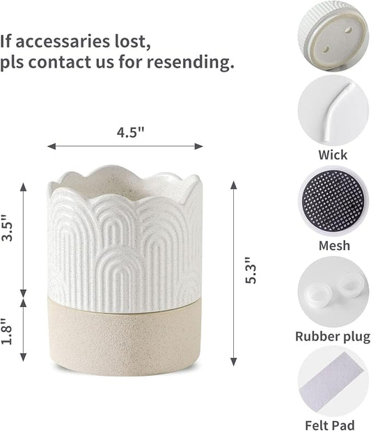 Nihow Ceramic Self Watering Pots for Indoor Plants, 4.5 Inch,Beige | Visible Water Level Fill Port,Planter with Cotton Wick,Water Storage Plus, Cylinder Round Flower Pot, Succulent/Herbs/Violets